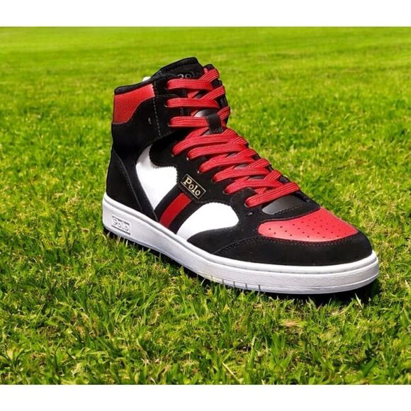 Ralph Lauren Polo Men Black Red High top  Suede Leather Sneaker  12 - Picture 3 of 6